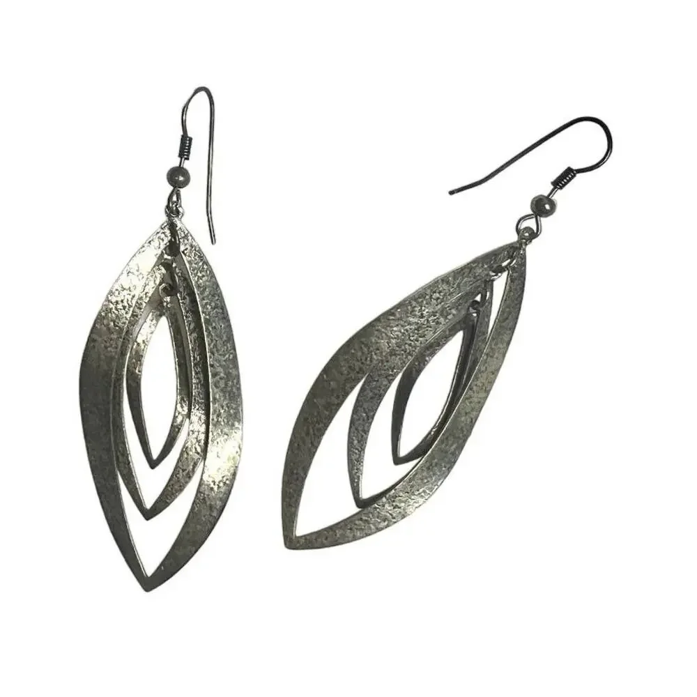 VINTAGE Women's Textured Goldtone Layered Fishhook Dangle Earrings Pierced